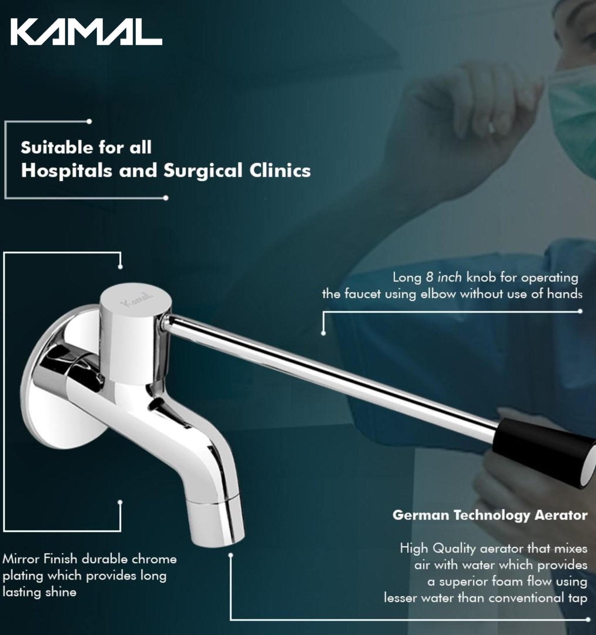 Nova Elbow Action Bib Tap Faucet (Full Brass) - by Kamal - Kamal Bathware