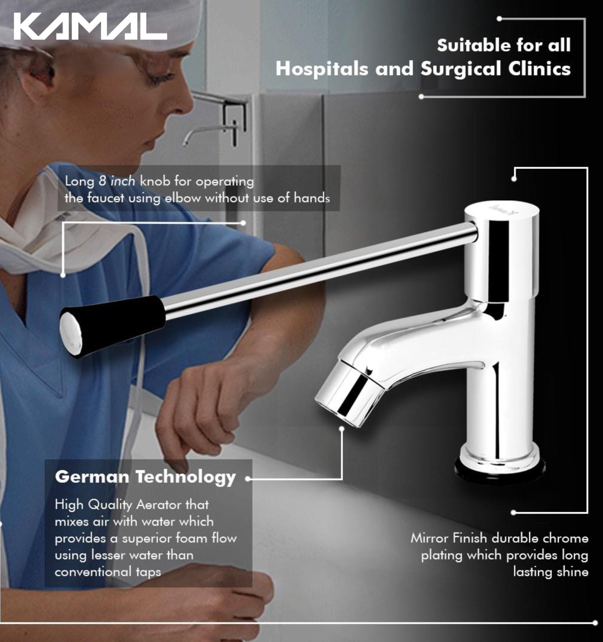Nova Elbow Action Pilar Tap (Full Brass) - by Kamal - Kamal Bathware