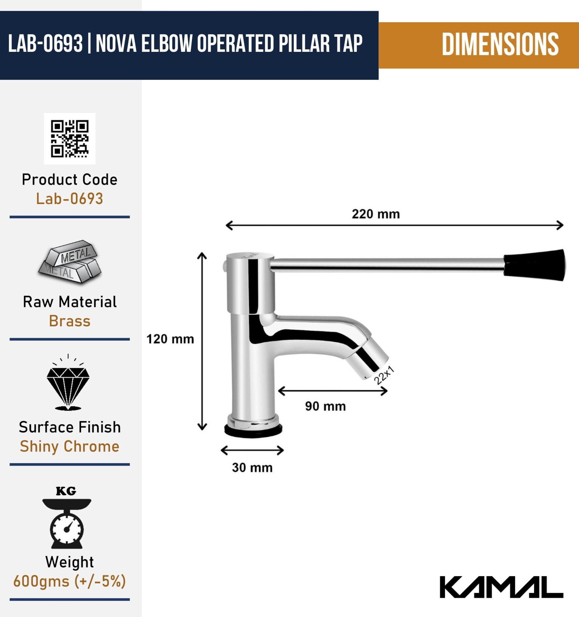 Nova Elbow Action Pilar Tap (Full Brass) - by Kamal - Kamal Bathware