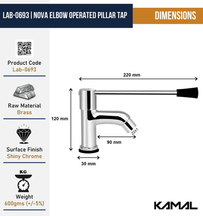 Nova Elbow Action Pilar Tap (Full Brass) - by Kamal - Kamal Bathware