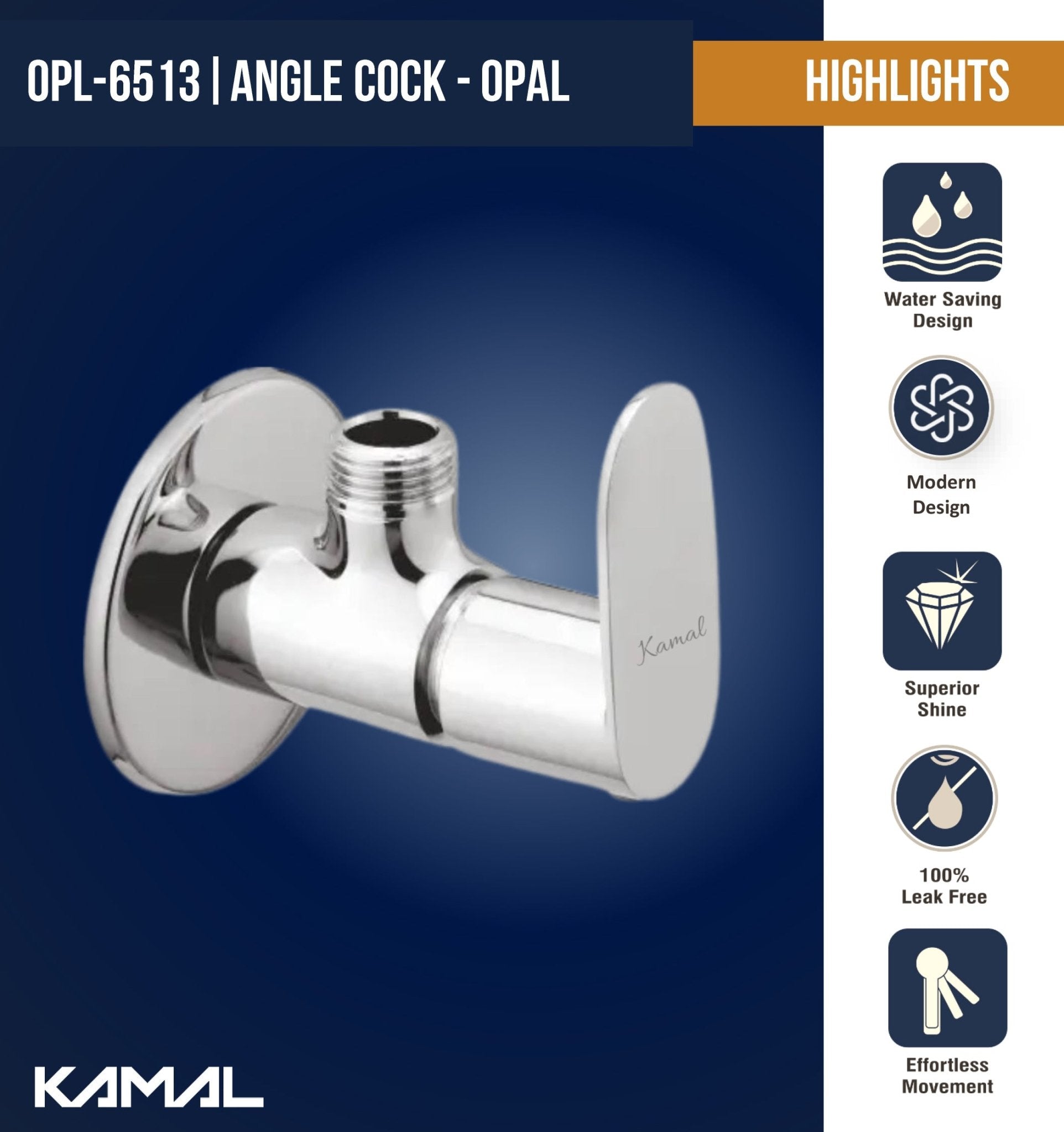 Opal Angle Valve (Full Brass) - by Kamal - Kamal Bathware