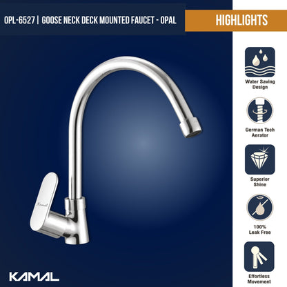 Opal C - Bend Spout Gosseneck Sink Faucet (Full Brass) - by Kamal - Opal - Kamal Bathware