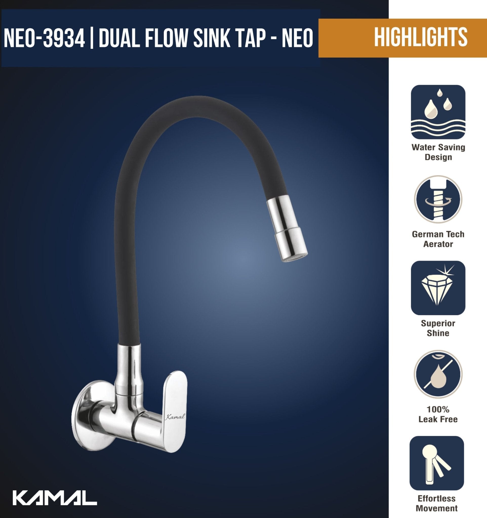 Opal Flexible Sink Tab Faucet (Brass & Silicone) - by Kamal - Opal - Kamal Bathware