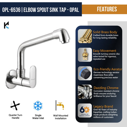 Opal Sink Tap Elbow Spout (Full Brass) - by Kamal - Opal - Kamal Bathware