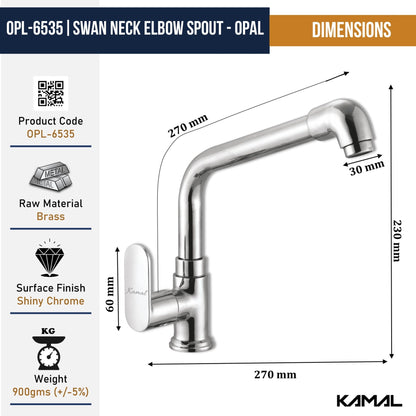Opal Swan Neck Elbow Spout (Full Brass) - by Kamal - Opal - Kamal Bathware