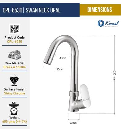 Opal Swan Neck (Full Brass) - by Kamal - Opal - Kamal Bathware