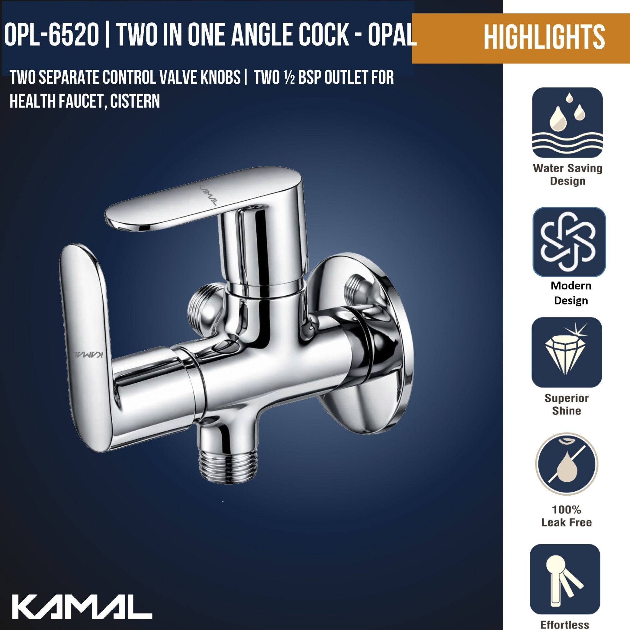 Opal Two in One Angle Valve (Full Brass) - by Kamal - Opal - Kamal Bathware