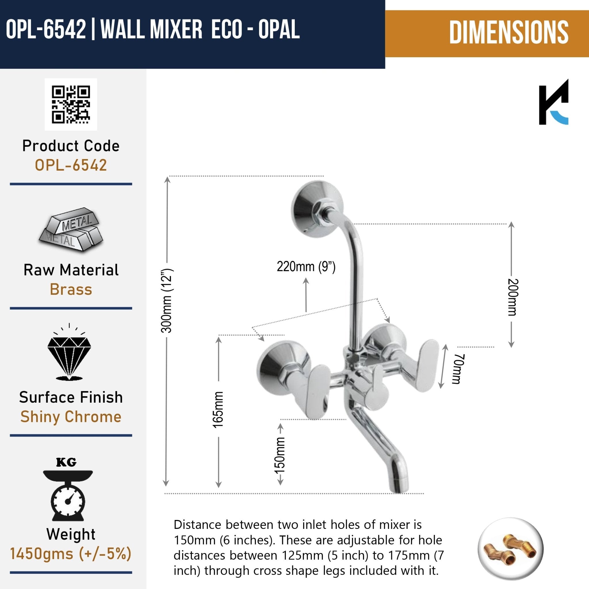 Opal Wall Mixer with L Bend Pipe (Full Brass) - by Kamal - Opal - Kamal Bathware
