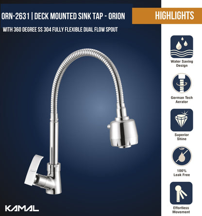 Orion Dual Flow Table Mounted 360° Sink Tap - by Kamal - Orion - Kamal Bathware