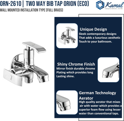 Orion (Eco) Two Way Bib Tap (Full Brass) - by Kamal - Orion (Eco) - Kamal Bathware