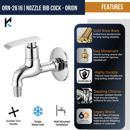 Orion Nozzle Bib Tap with Wall Flange (Full Brass) - by Kamal - Orion - Kamal Bathware