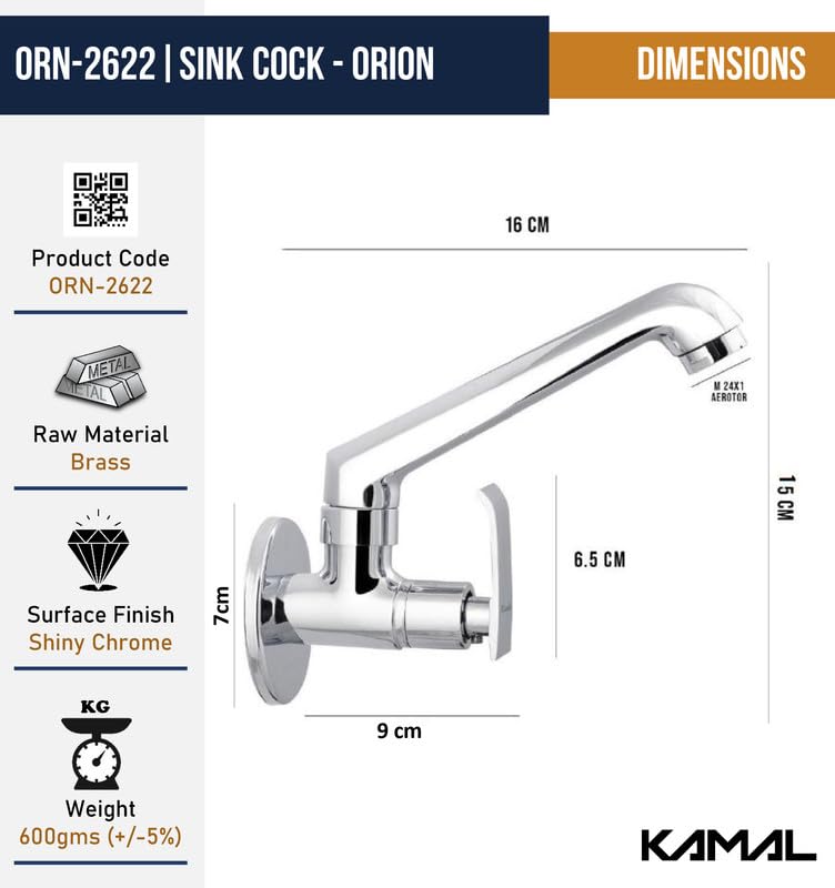 Orion Sink Tap (Full Brass) - by Kamal - Kamal Bathware