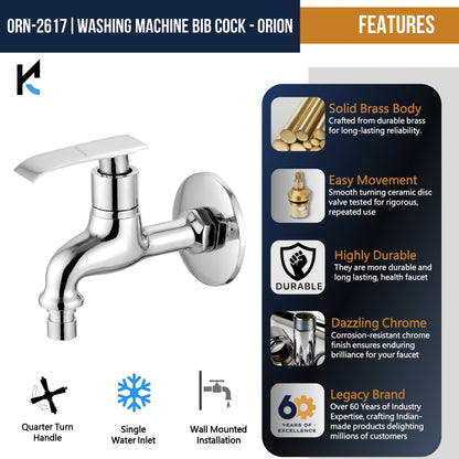 Orion Washing Machine Bib Tap (Full Brass) - by Kamal - Orion - Kamal Bathware