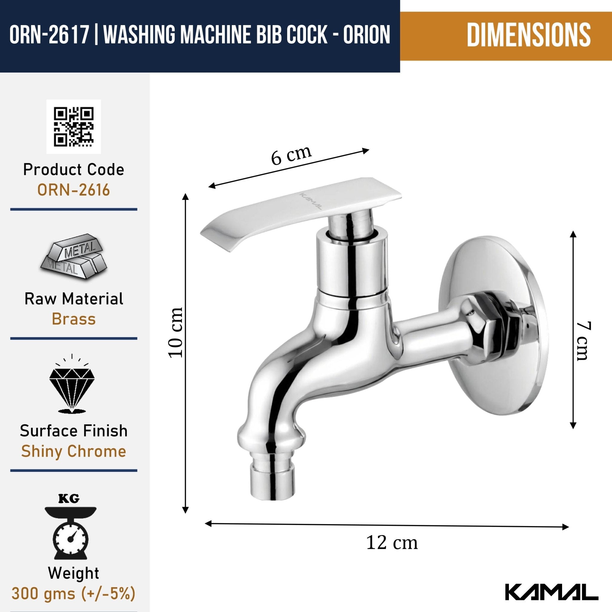 Orion Washing Machine Bib Tap (Full Brass) - by Kamal - Orion - Kamal Bathware