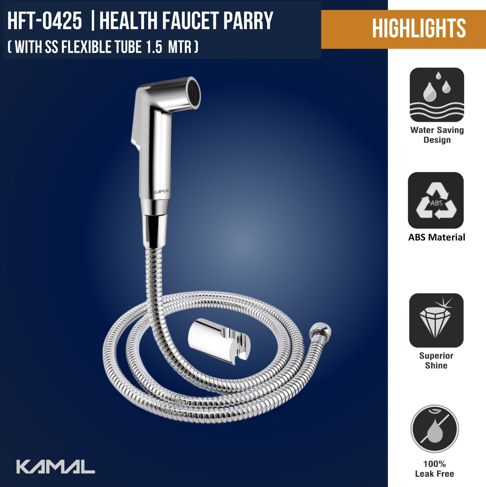 Parry Premium Health Faucet with 1.25 Mtr Shower Hose & Wall Hook - by Kamal - Parry - Kamal Bathware