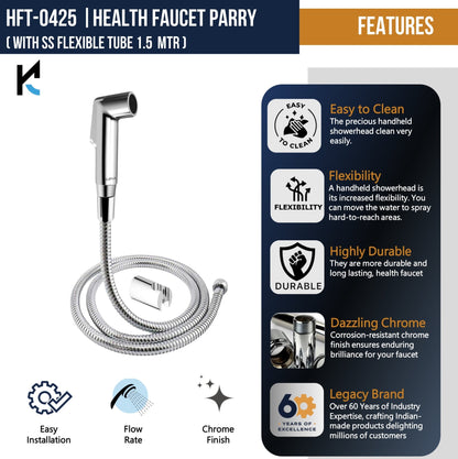 Parry Premium Health Faucet with 1.25 Mtr Shower Hose & Wall Hook - by Kamal - Parry - Kamal Bathware