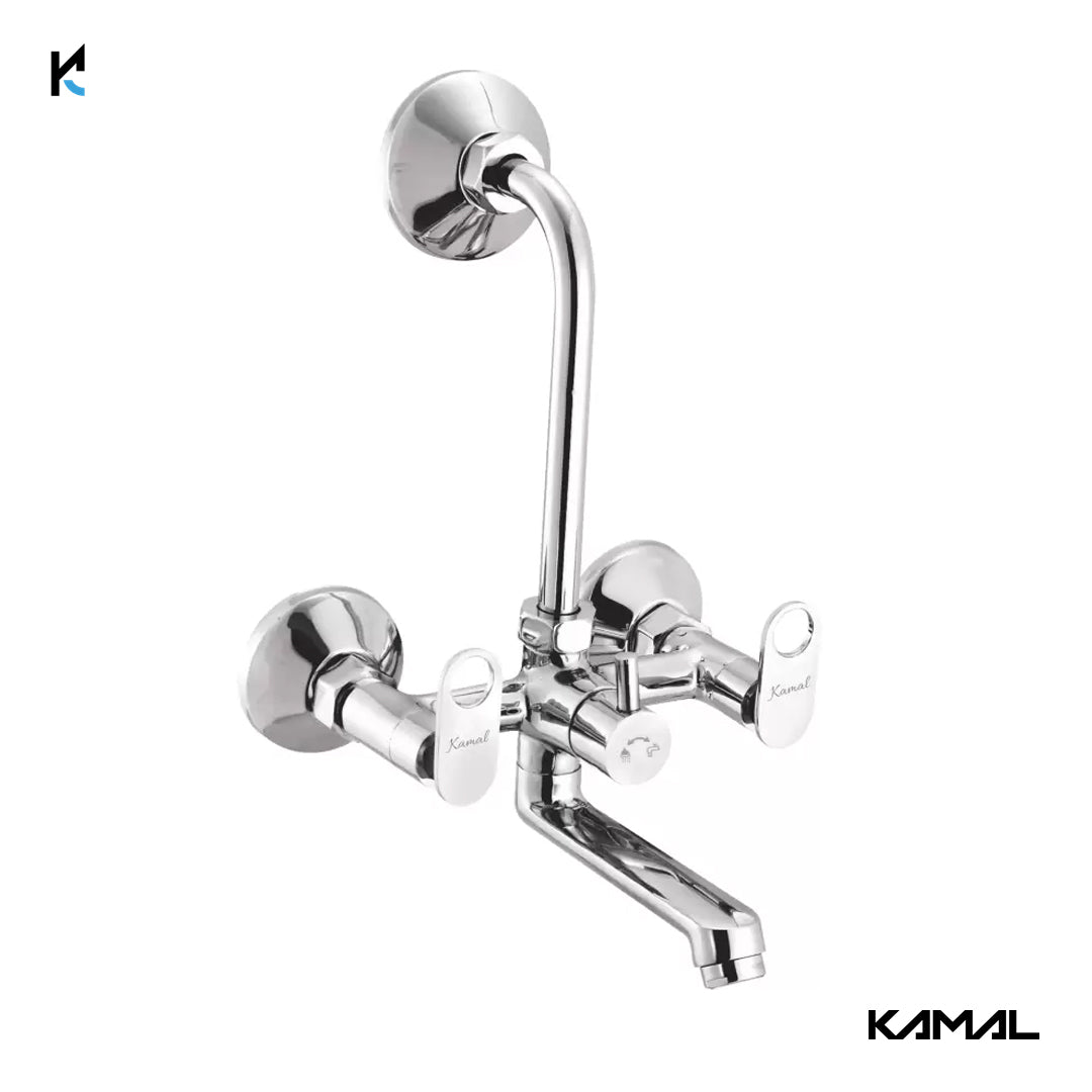 Platina Eco Wall Mixer with L bend Pipe (Full Brass) - by Kamal - Platina - Kamal Bathware