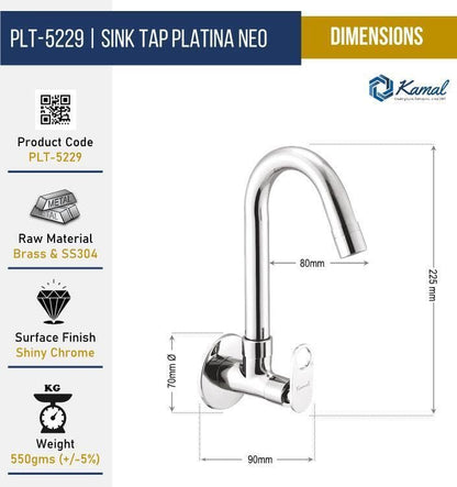 Platina Neo Sink Tap (Full Brass) - by Kamal - Platina - Kamal Bathware