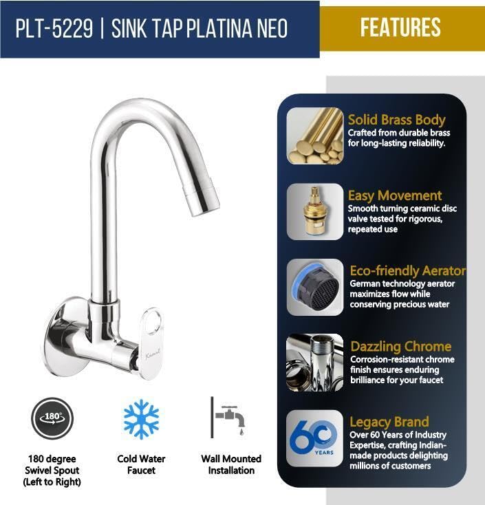 Platina Neo Sink Tap (Full Brass) - by Kamal - Platina - Kamal Bathware