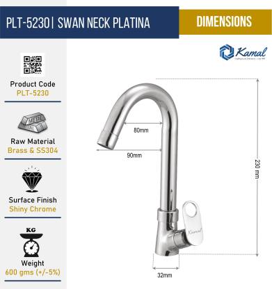Platina Swan Neck (Full Brass) - by Kamal - Platina - Kamal Bathware