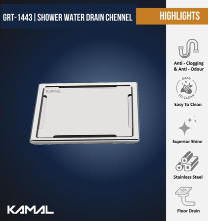 Premium Square Shower Water Drain Channel (SS 304 Grade) - by Kamal - Square - Kamal Bathware