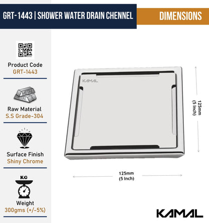 Premium Square Shower Water Drain Channel (SS 304 Grade) - by Kamal - Square - Kamal Bathware