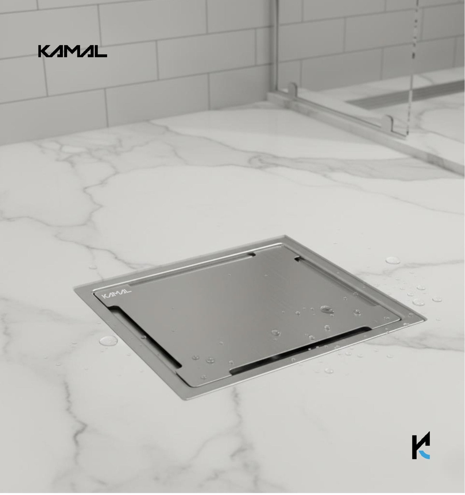 Premium Square Shower Water Drain Channel (SS 304 Grade) - by Kamal - Square - Kamal Bathware