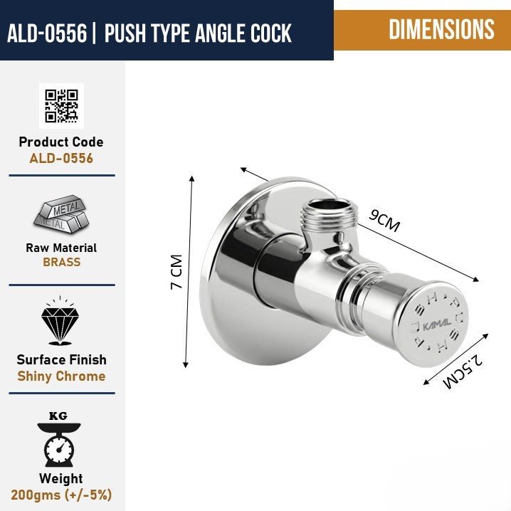 Push Angle Cock (Full Brass) - by Kamal - Faucets - Kamal Bathware