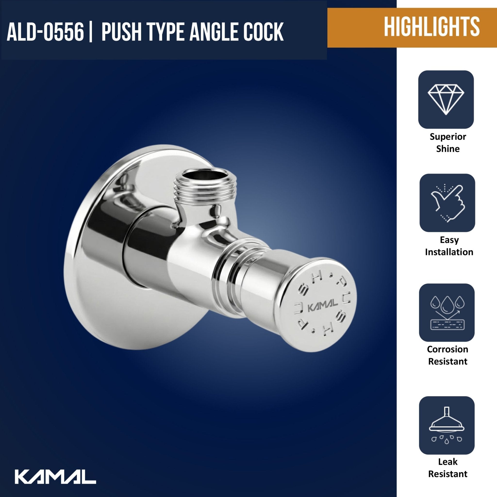 Push Angle Cock (Full Brass) - by Kamal - Faucets - Kamal Bathware