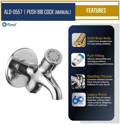 Push Bib Tap (Full Brass) - by Kamal - Kamal Bathware