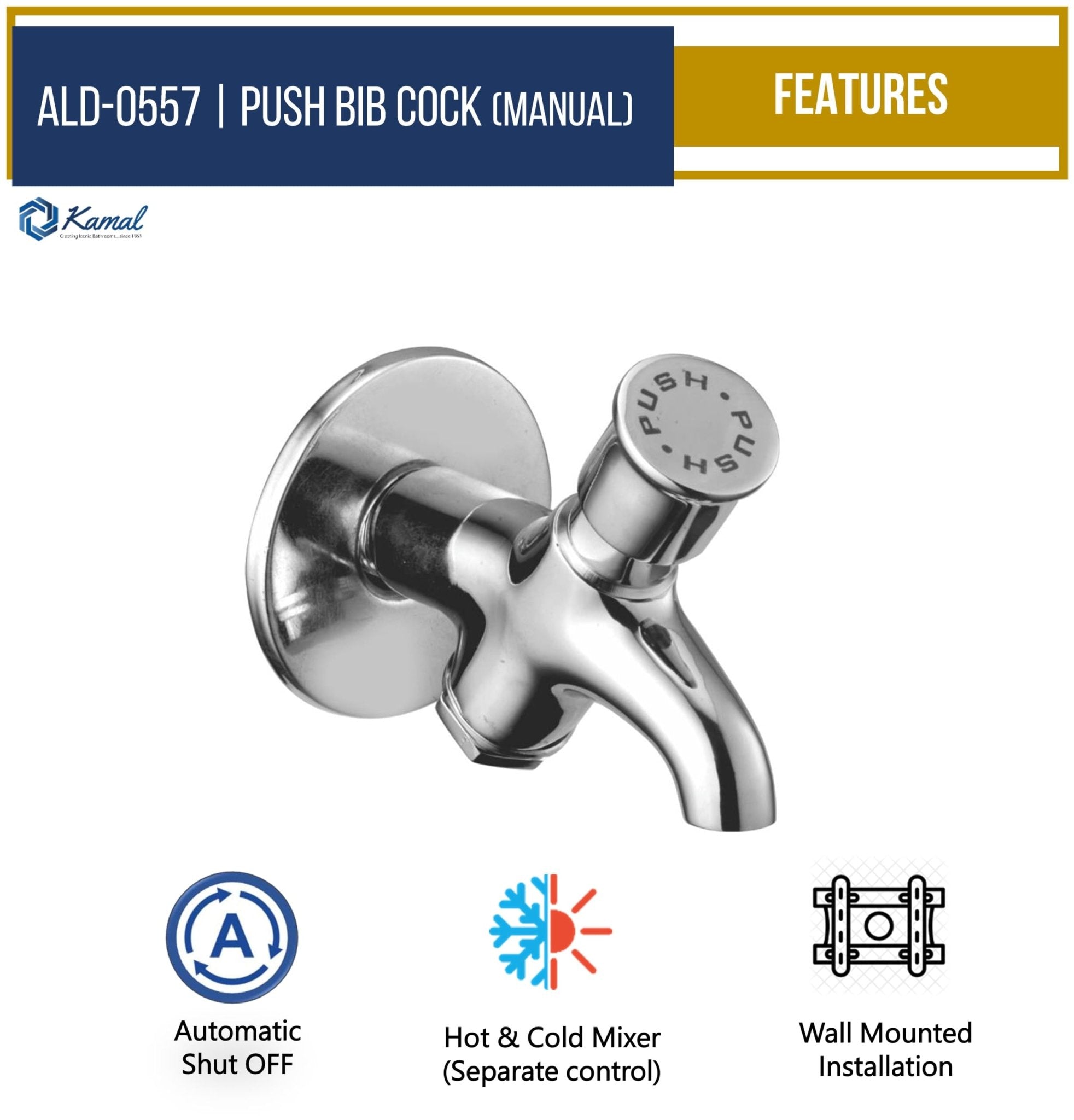 Push Bib Tap (Full Brass) - by Kamal - Kamal Bathware