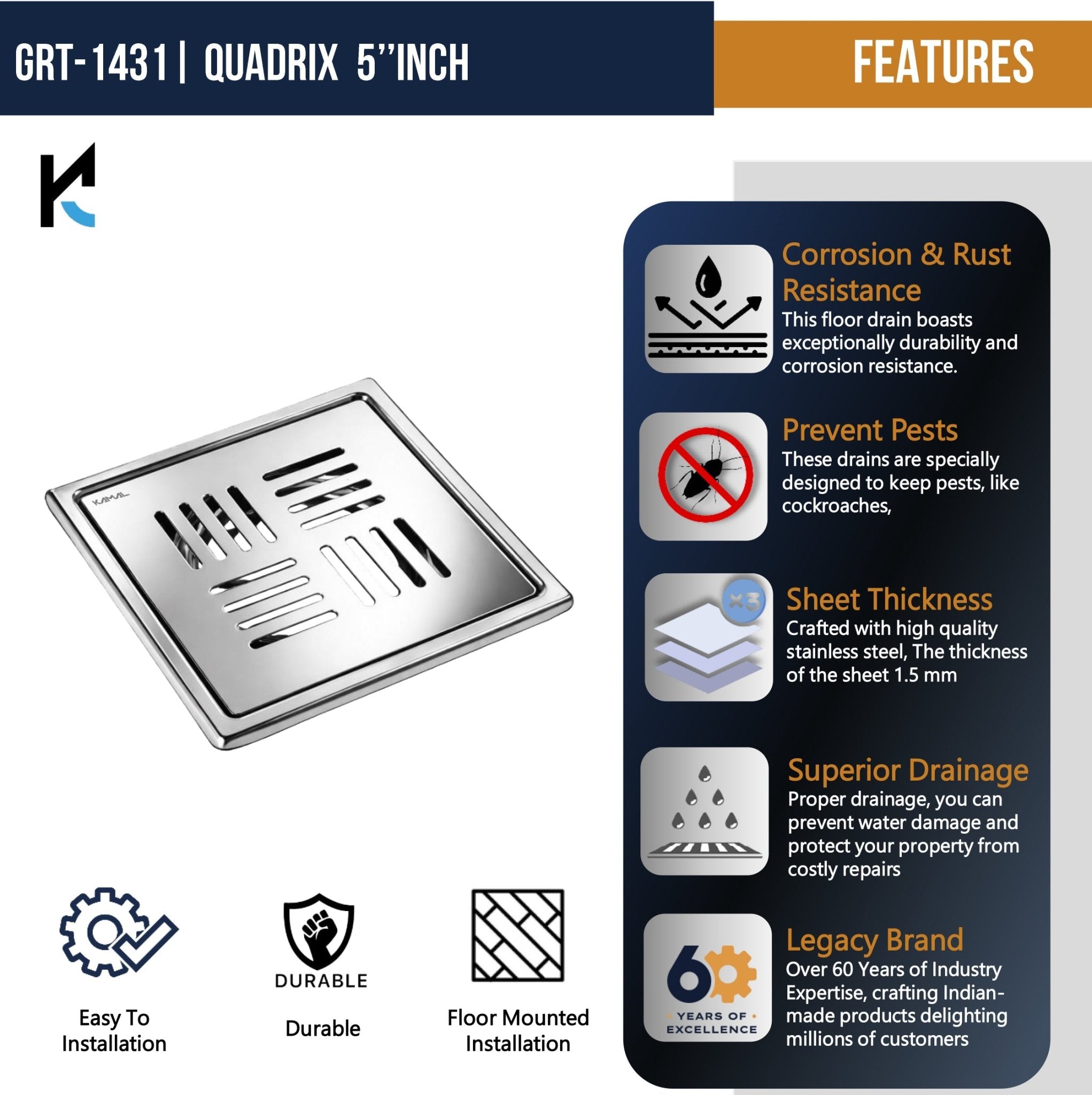 Quadrix Floor Drain Cockroach Trap Ring (Set of 5) - by Kamal - Quadrix - Kamal Bathware