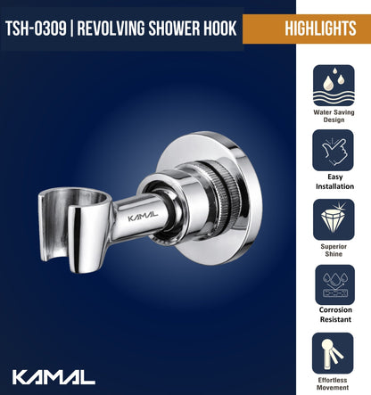 Revolving Brass Round Wall Hook for Hand Shower - by Kamal - Revolving - Kamal Bathware