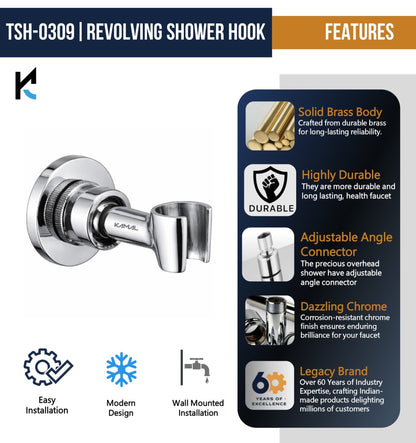Revolving Brass Round Wall Hook for Hand Shower - by Kamal - Revolving - Kamal Bathware
