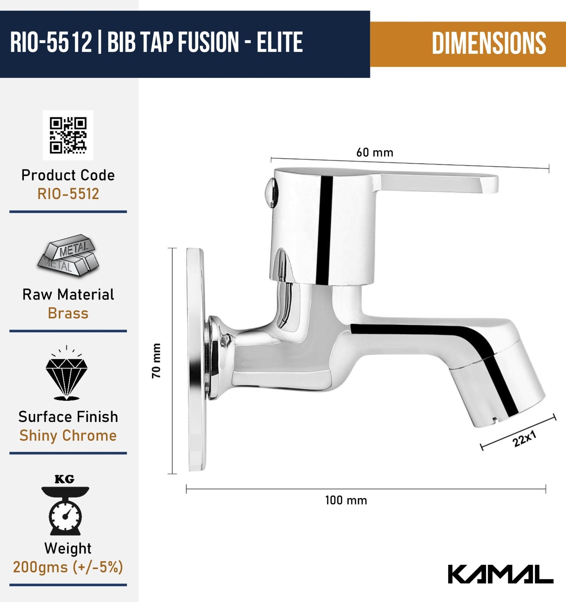 Rio Bib Tap (Full Brass) - by Kamal - Kamal Bathware