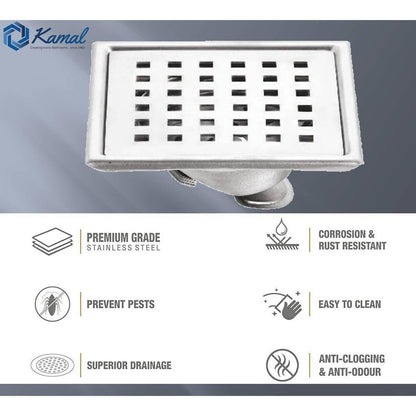 Rio Cockroach Trap (5x5 Inch) SS 304 Grade Floor Drain Jali - by Kamal - Rio - Kamal Bathware