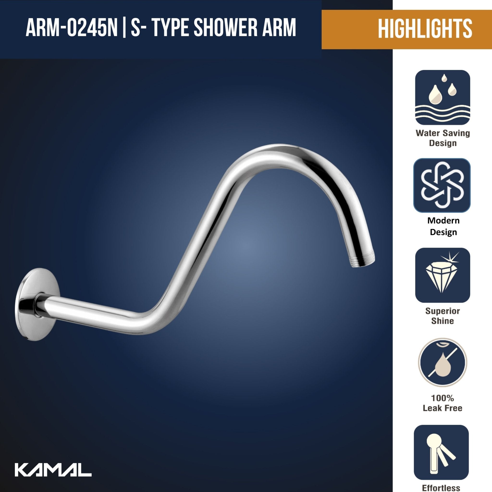 S - Type Shower Arm - by Kamal - S - Type - Kamal Bathware