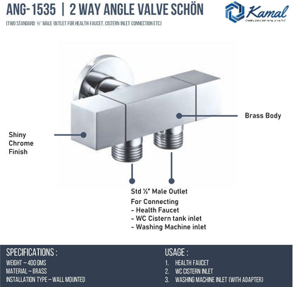 Schön Two way Angle Valve (Full Brass) - by Kamal - Kamal Bathware