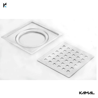 Shower Drain Channel (S.S 304 Grade) Strainer Floor Drain Jali with Collar - by Kamal - Square - Kamal Bathware