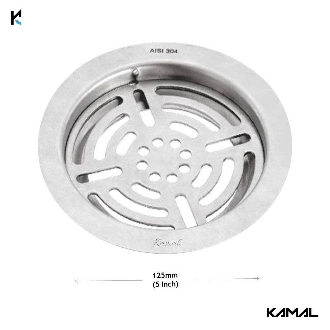 Shower Water Drain Strainer SS 304 Grade Floor Drain Jali with Collar (5 Inch) - by Kamal - Figo - Kamal Bathware
