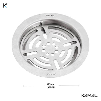 Shower Water Drain Strainer SS 304 Grade Floor Drain Jali with Collar (5 Inch) - by Kamal - Figo - Kamal Bathware