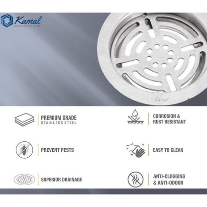 Shower Water Drain Strainer SS 304 Grade Floor Drain Jali with Collar (5 Inch) - by Kamal - Figo - Kamal Bathware