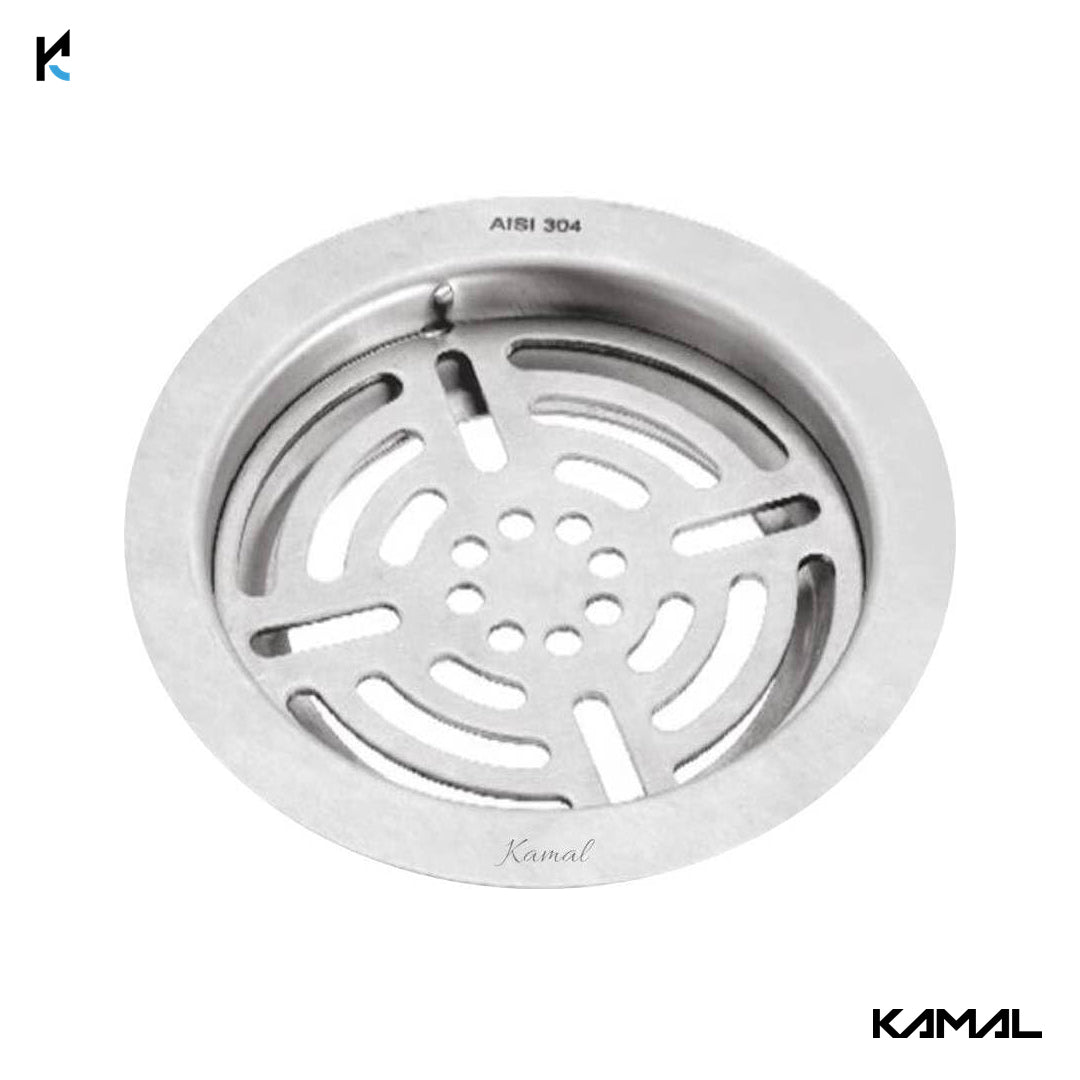 Shower Water Drain Strainer SS 304 Grade Floor Drain Jali with Collar (5 Inch) - by Kamal - Figo - Kamal Bathware