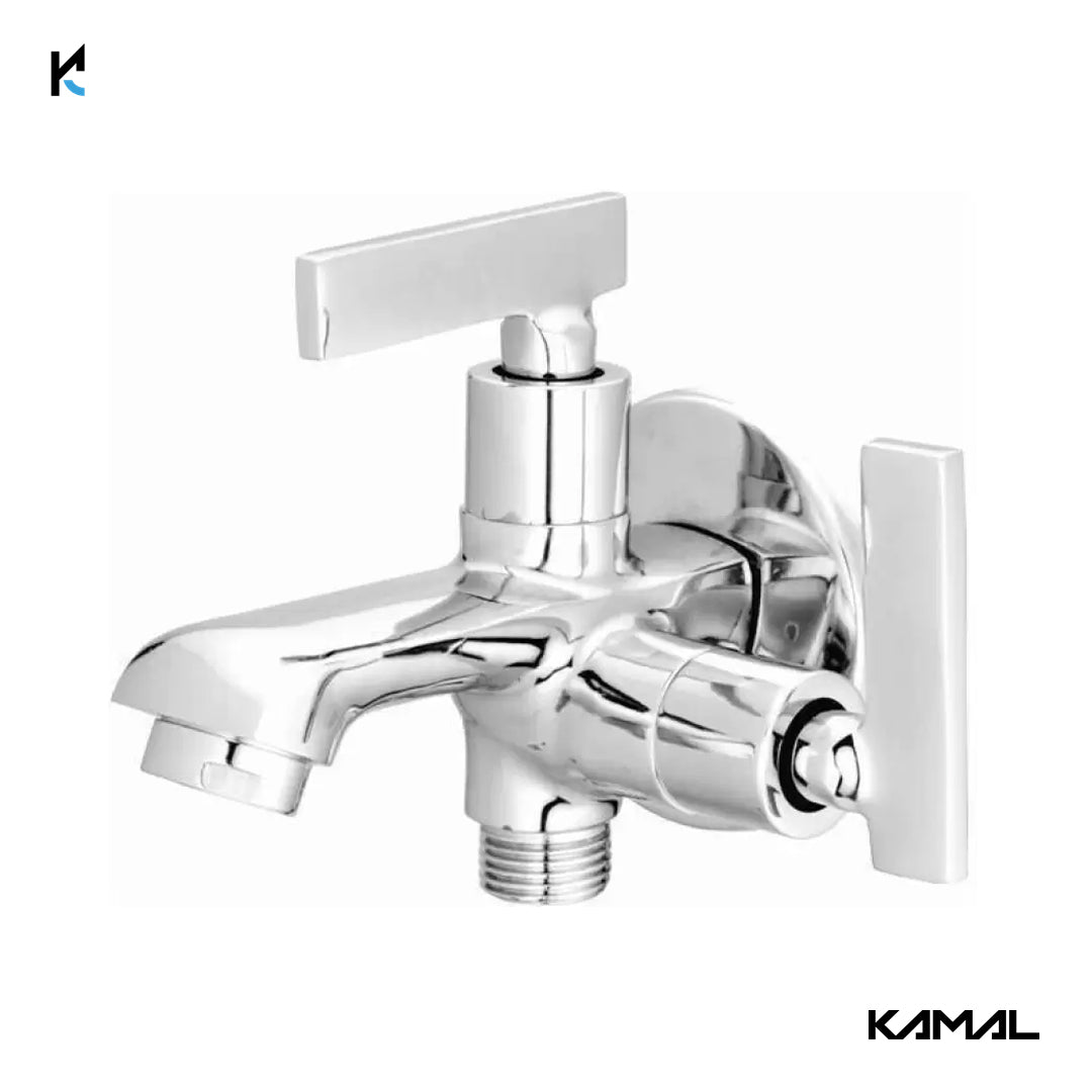 Step Two in One Bib Tap with Wall Flange (Full Brass) -by Kamal - Kamal Bathware