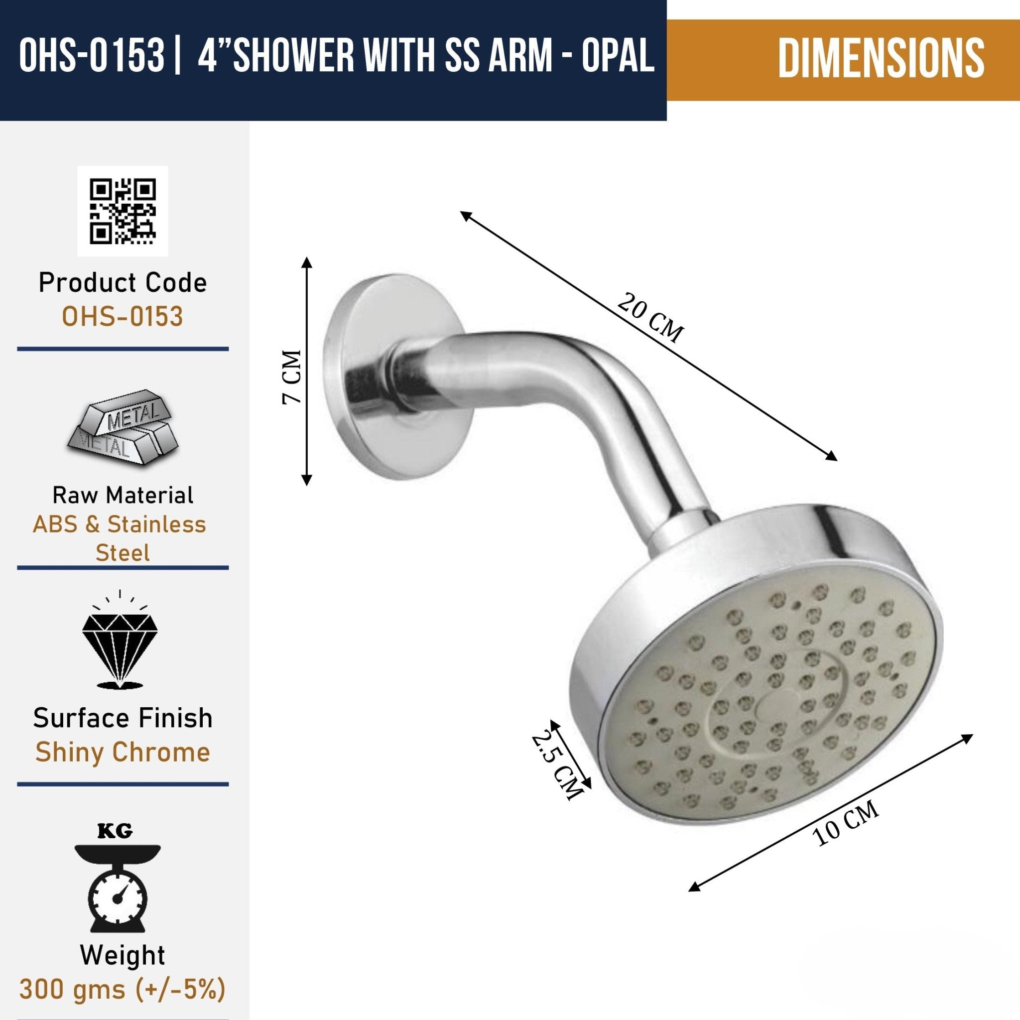 Stylish Round Shower 4 Inch with Arm - by Kamal - Stylish - Kamal Bathware