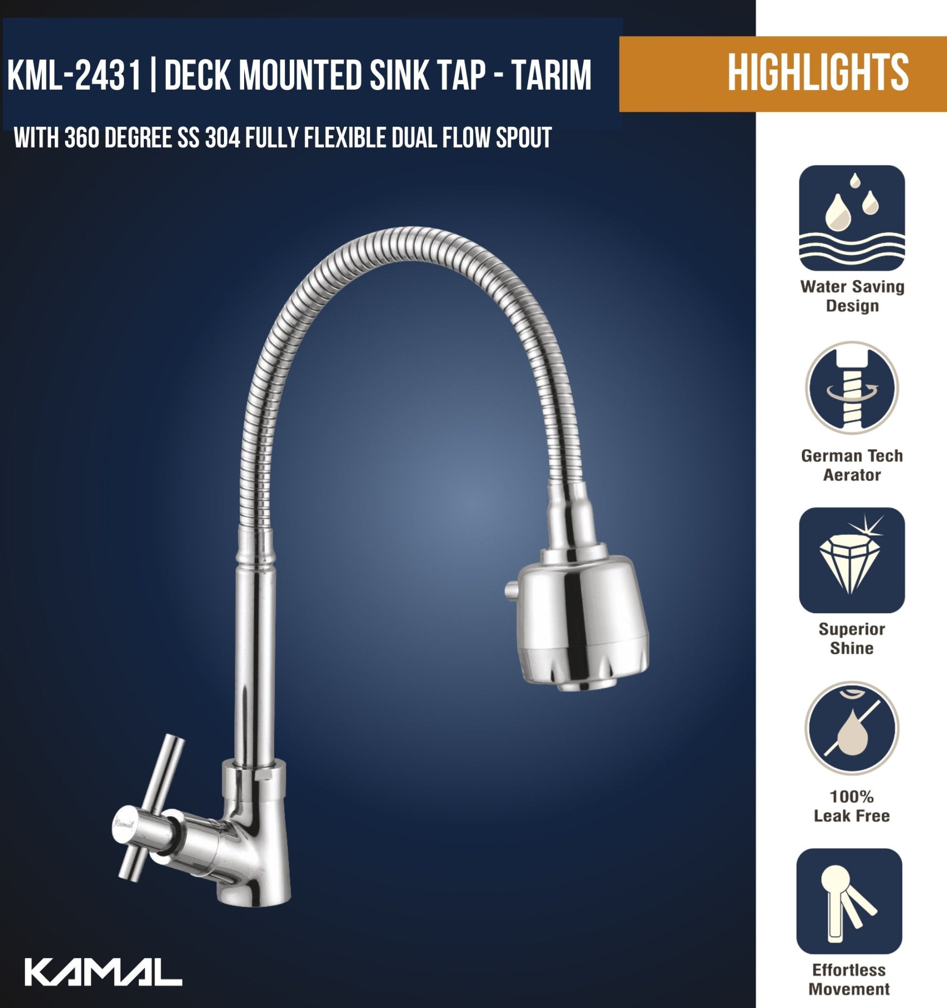Tarim Dual Flow Table Mounted Sink Tap - by Kamal - Tarim - Kamal Bathware