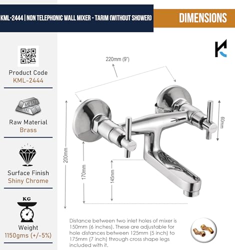 Tarim Non Telephonic Wall Mixer (Full Brass) - by Kamal - Kamal Bathware