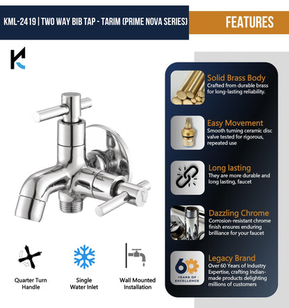 Tarim Prime Nova Series Kamal Two Way Bib Tap (Full Brass) - by Kamal - Tarim - Kamal Bathware