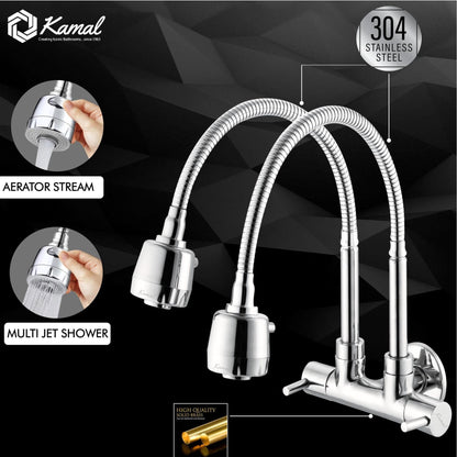Terra Two Way Sink Tap (Brass & SS Steel) - by Kamal - Terra - Kamal Bathware