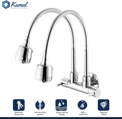 Terra Two Way Sink Tap (Brass & SS Steel) - by Kamal - Terra - Kamal Bathware